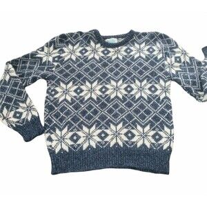 Vintage ROYAL NORTH MILLS Sweater Snowflake Fair‎ Isle Blue & White M/L